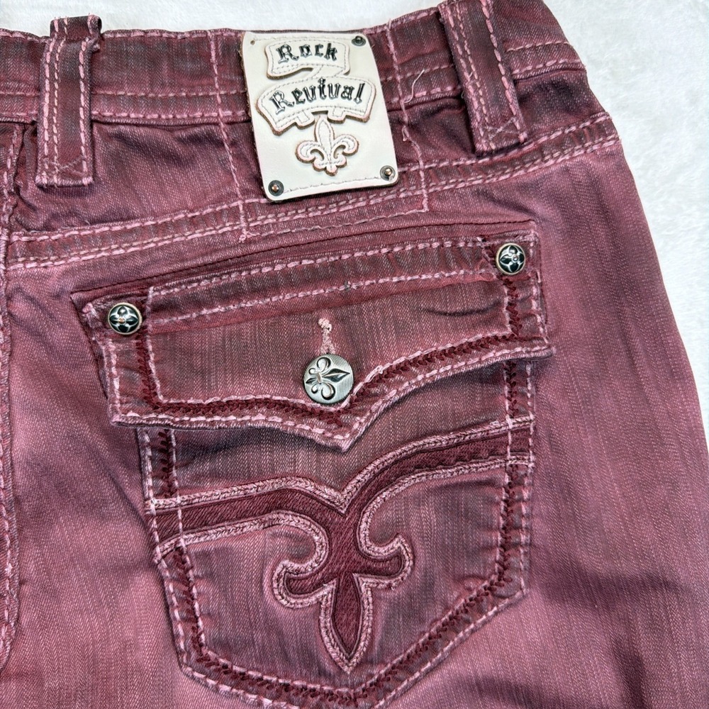 Rock Revival Erkal Straight Jeans Men's 40 Burgundy Flap Pocket Y2K